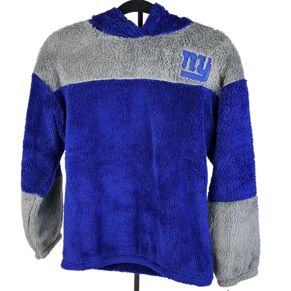 NFL Team Apparel‎ New York Giants Girls Sherpa Hoodie Blue Gray Size M 10 12